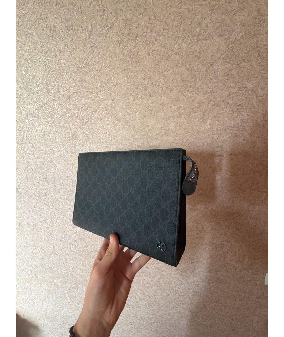 GUCCI Антрацитовая барсетка из канвы, фото 3