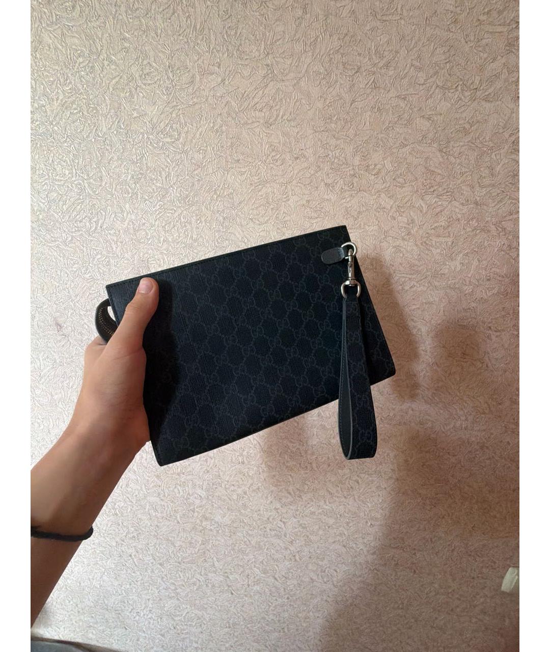 GUCCI Антрацитовая барсетка из канвы, фото 2