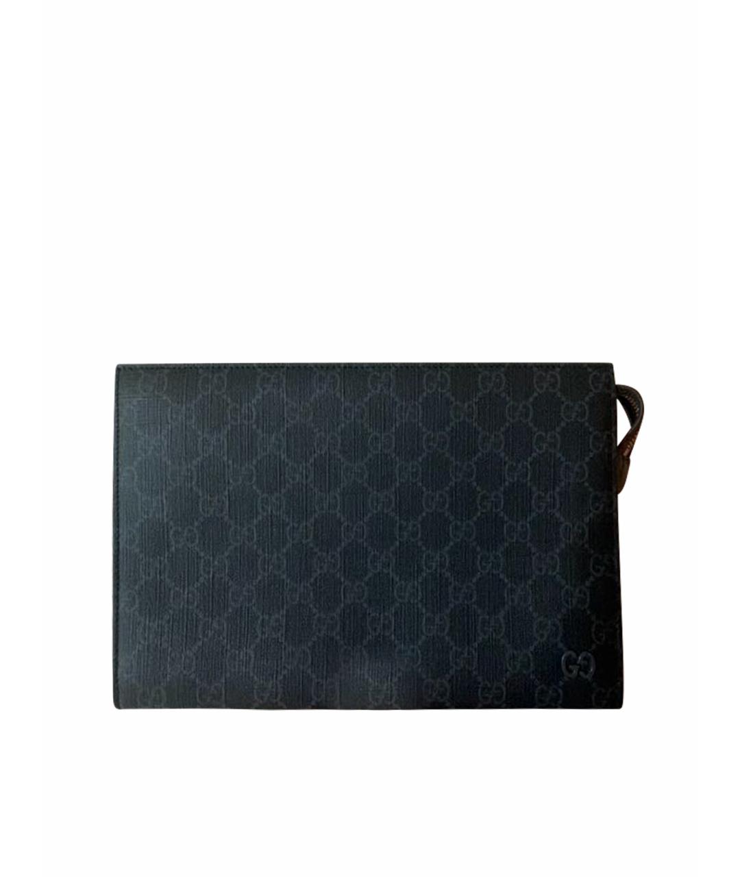 GUCCI Антрацитовая барсетка из канвы, фото 1