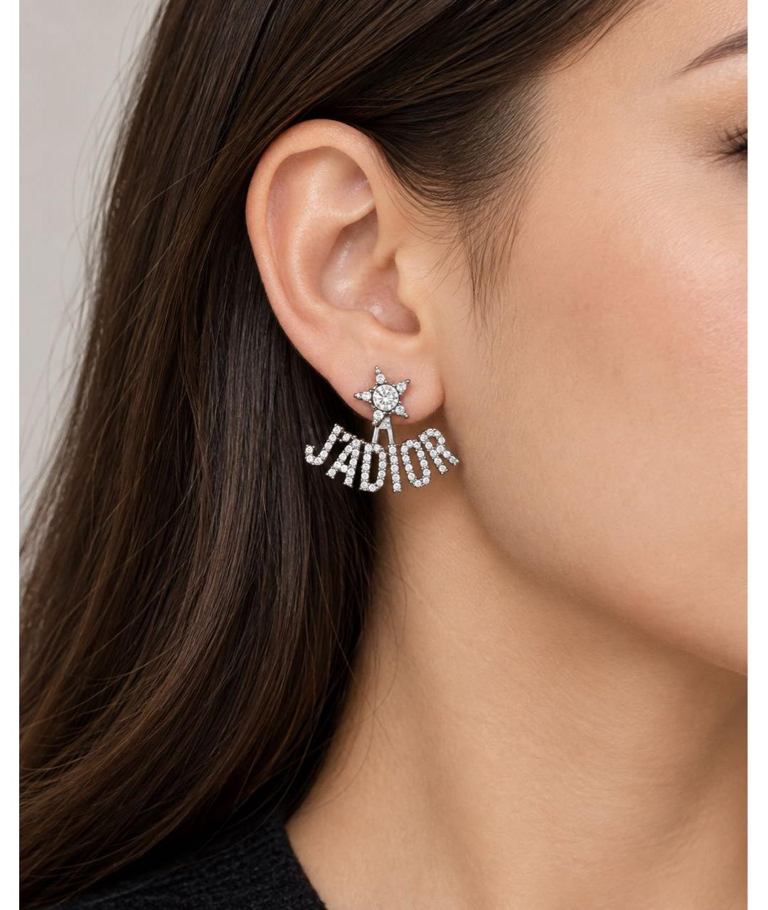 CHRISTIAN DIOR Белые с серебряным покрытием серьги, фото 4
