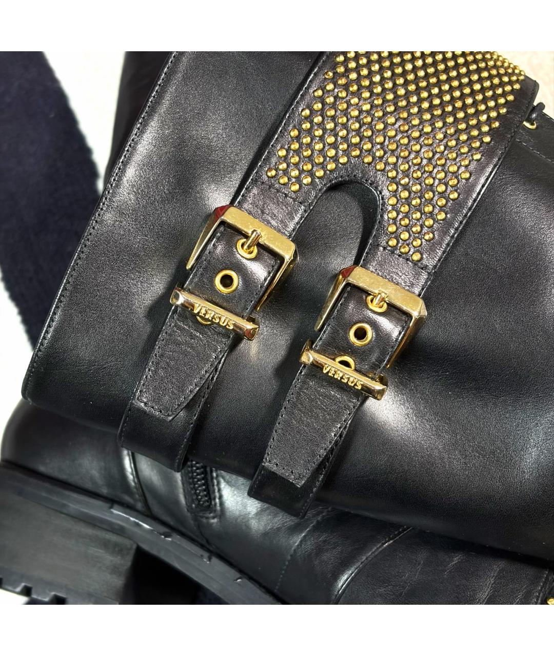 VERSUS VERSACE Черные кожаные полусапоги, фото 6