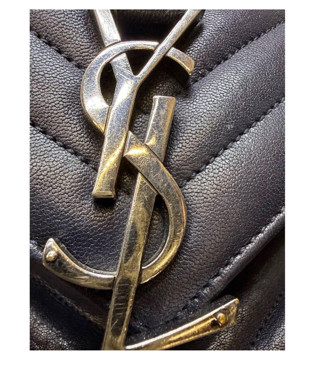 SAINT LAURENT Темно-синяя кожаная сумка с короткими ручками, фото 7