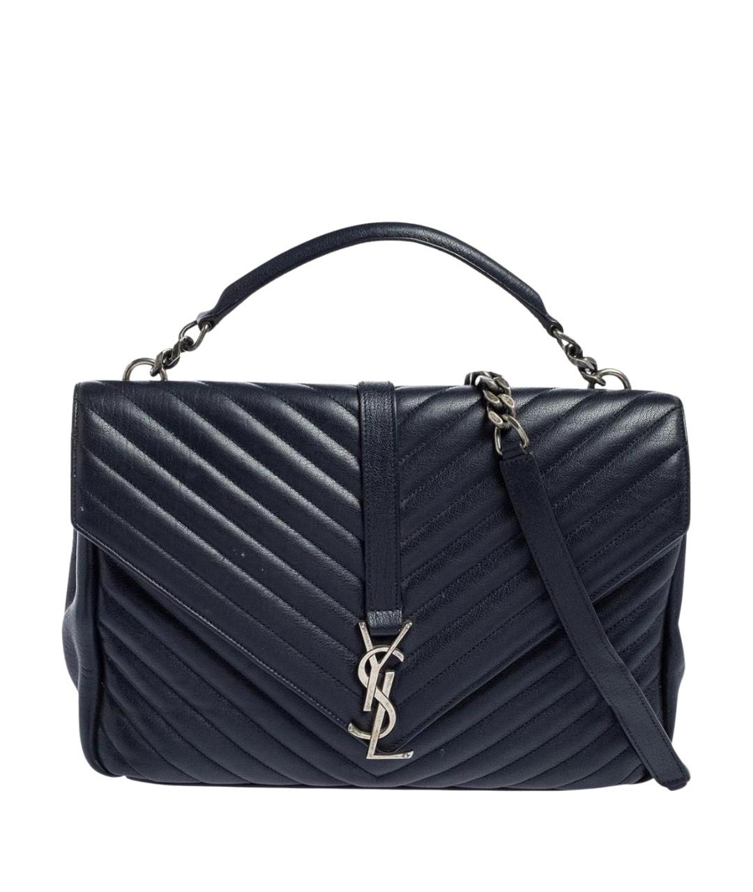 SAINT LAURENT Темно-синяя кожаная сумка с короткими ручками, фото 1