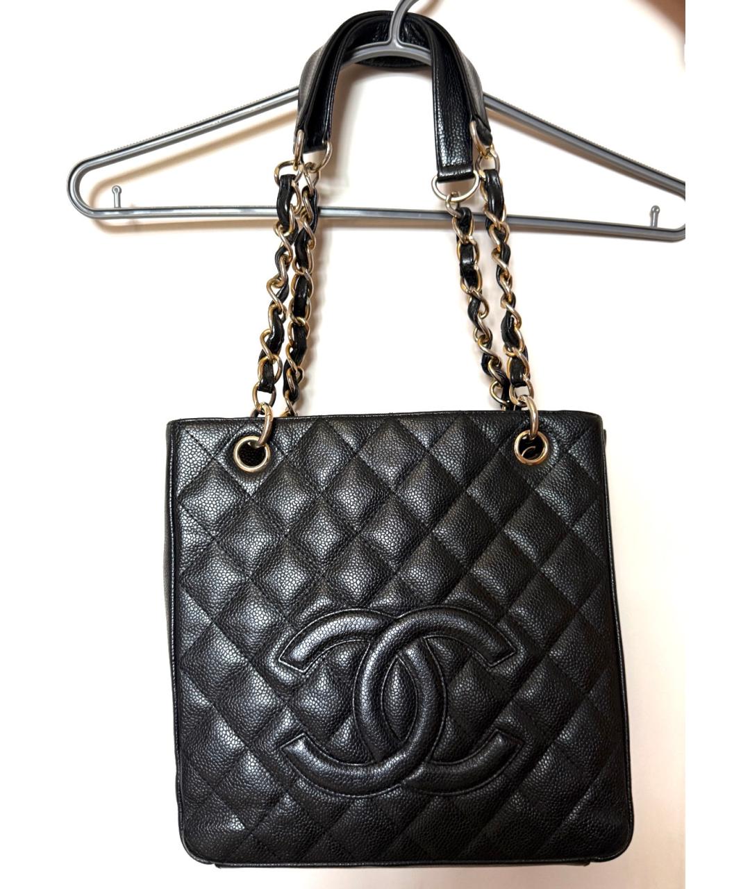 CHANEL Черная кожаная сумка тоут, фото 4