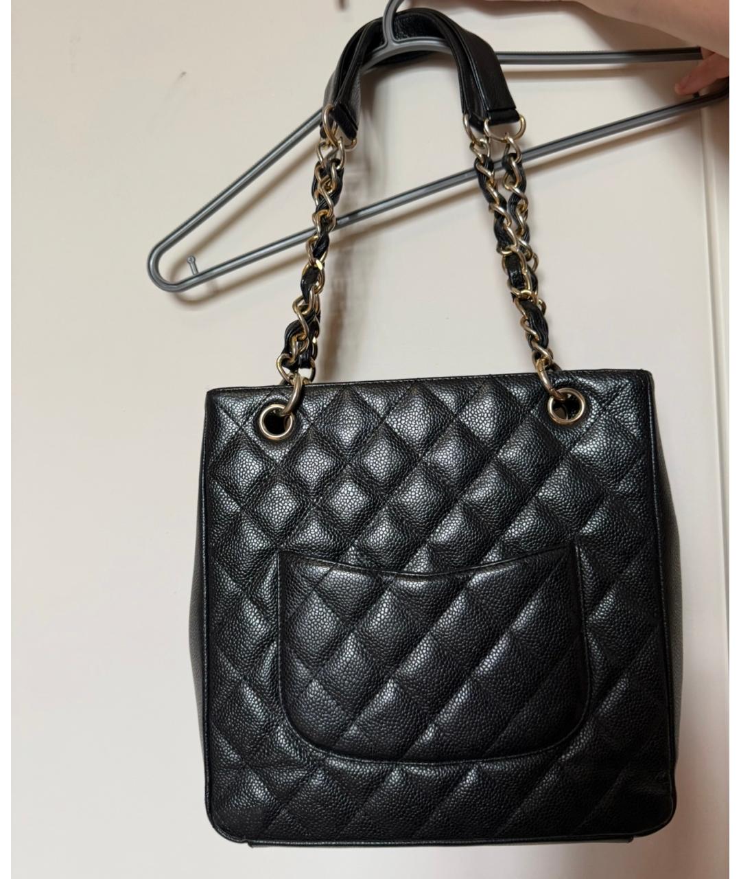 CHANEL Черная кожаная сумка тоут, фото 5