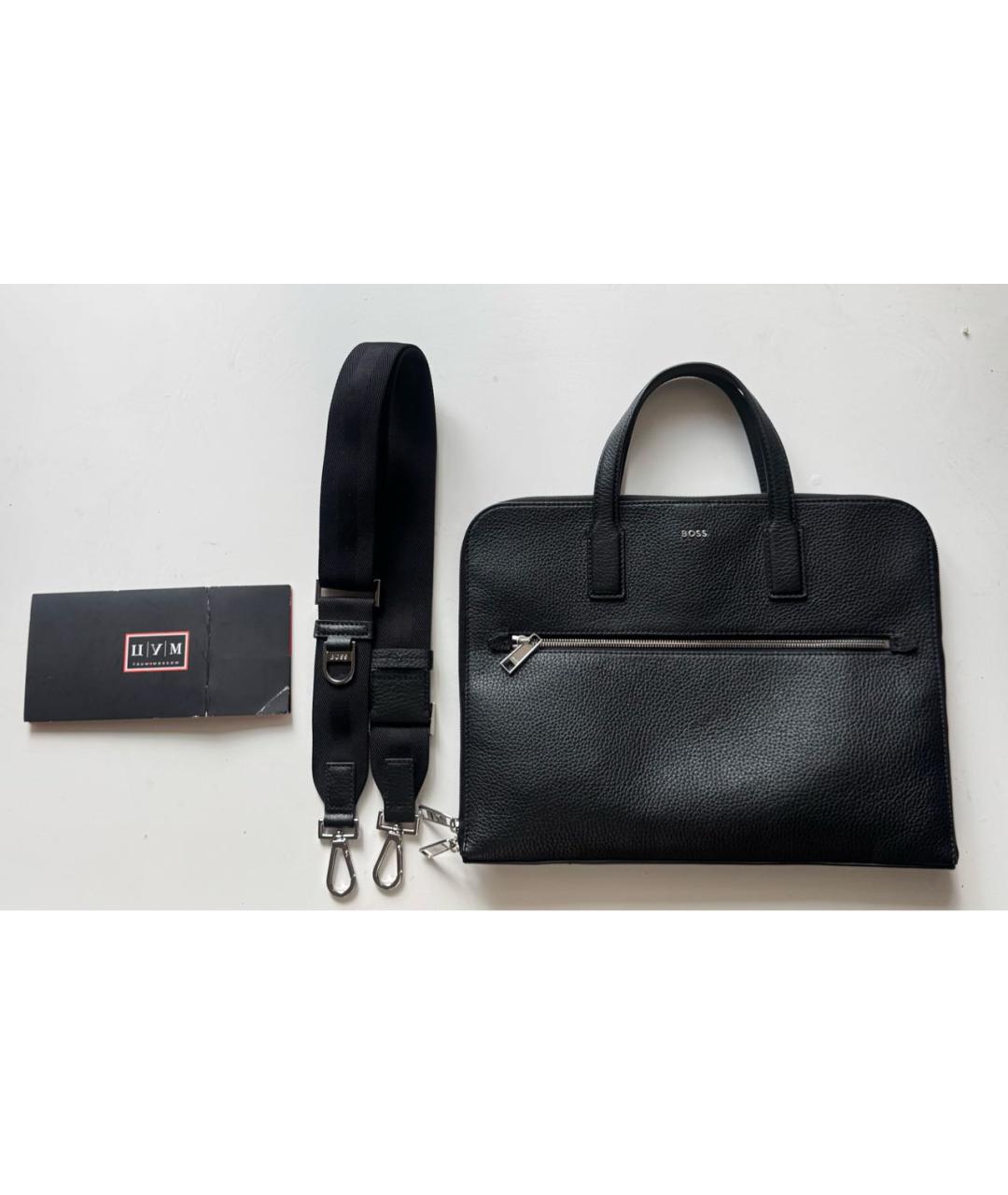 HUGO BOSS Черный кожаный портфель, фото 3