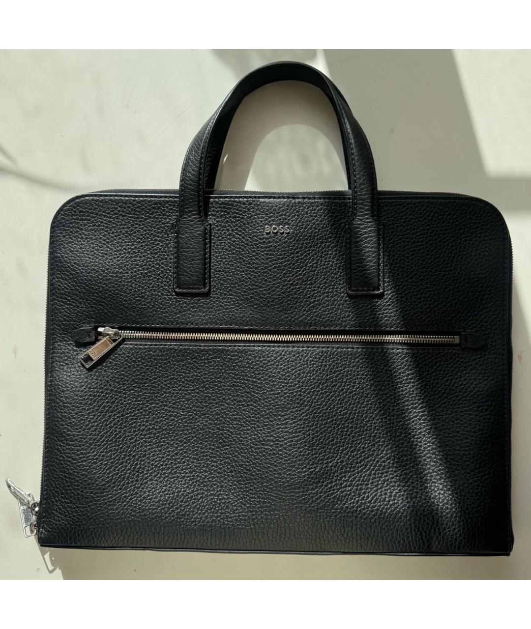 HUGO BOSS Черный кожаный портфель, фото 9
