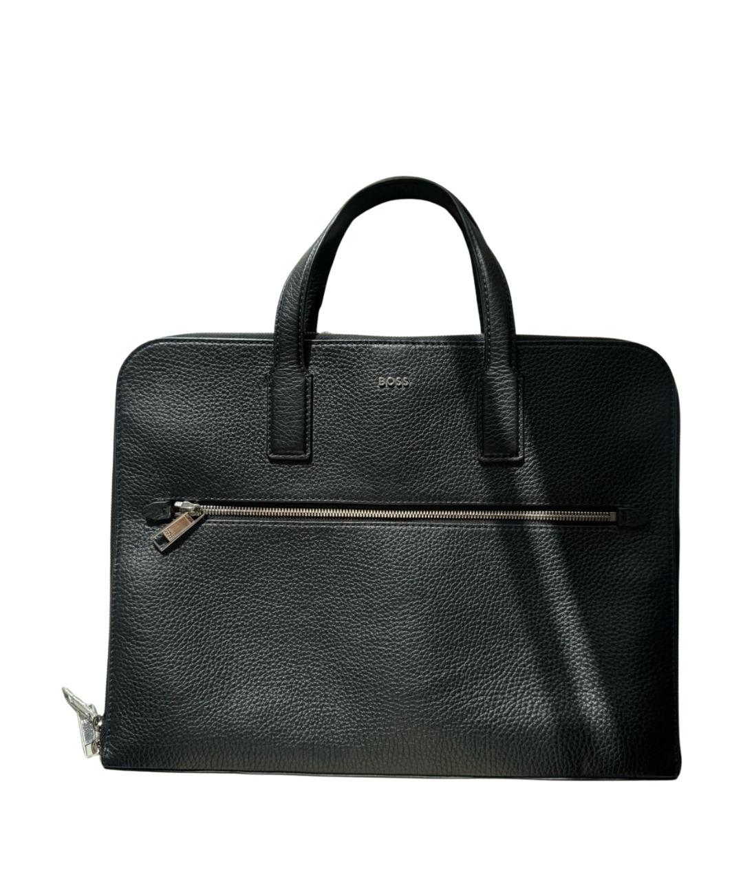 HUGO BOSS Черный кожаный портфель, фото 1