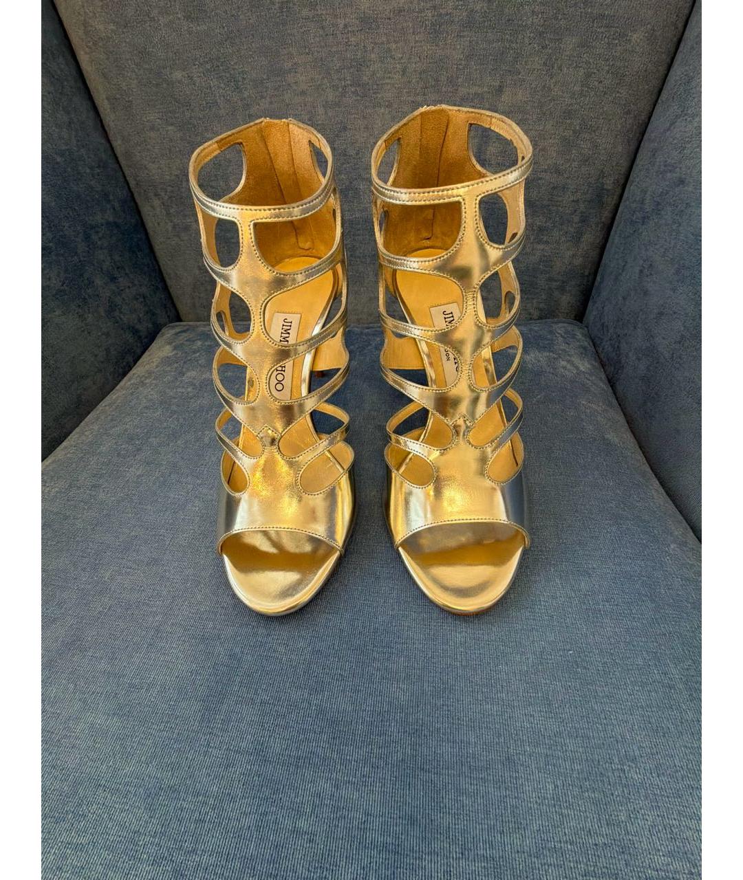 JIMMY CHOO Серебряные кожаные босоножки, фото 2