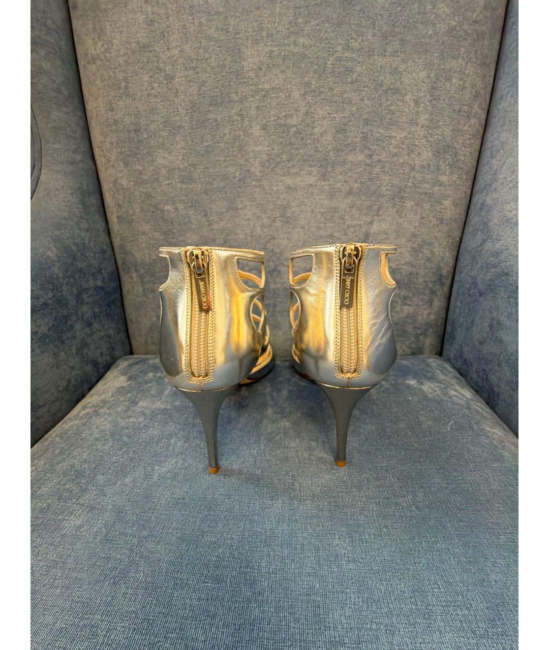 JIMMY CHOO Серебряные кожаные босоножки, фото 4