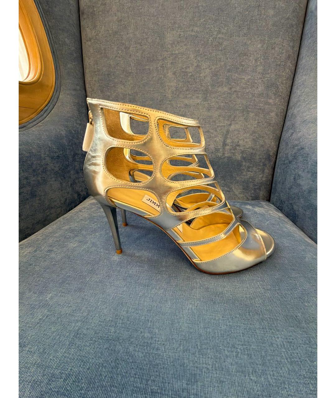 JIMMY CHOO Серебряные кожаные босоножки, фото 8