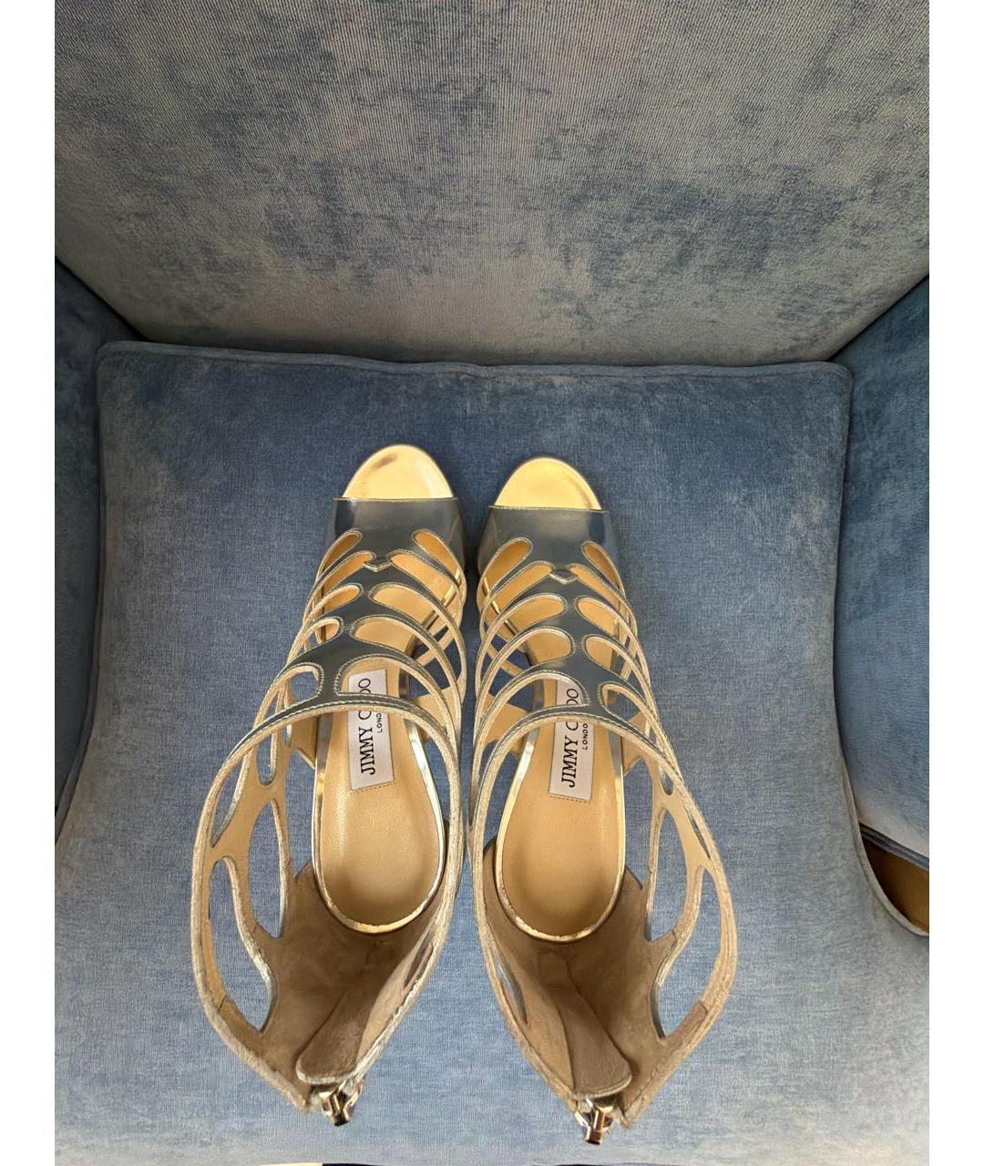 JIMMY CHOO Серебряные кожаные босоножки, фото 3