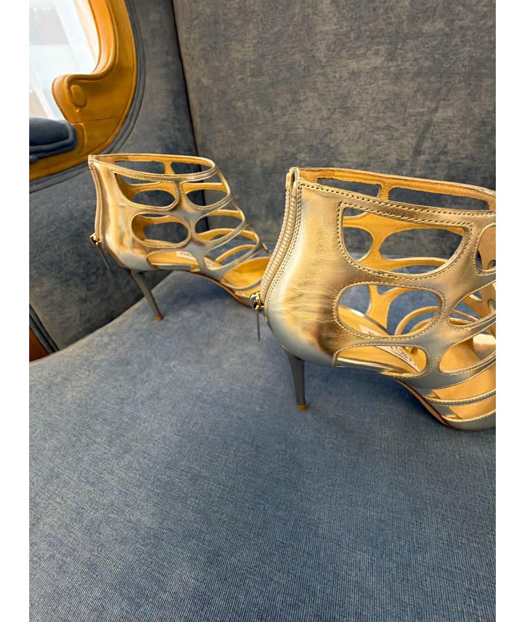 JIMMY CHOO Серебряные кожаные босоножки, фото 7