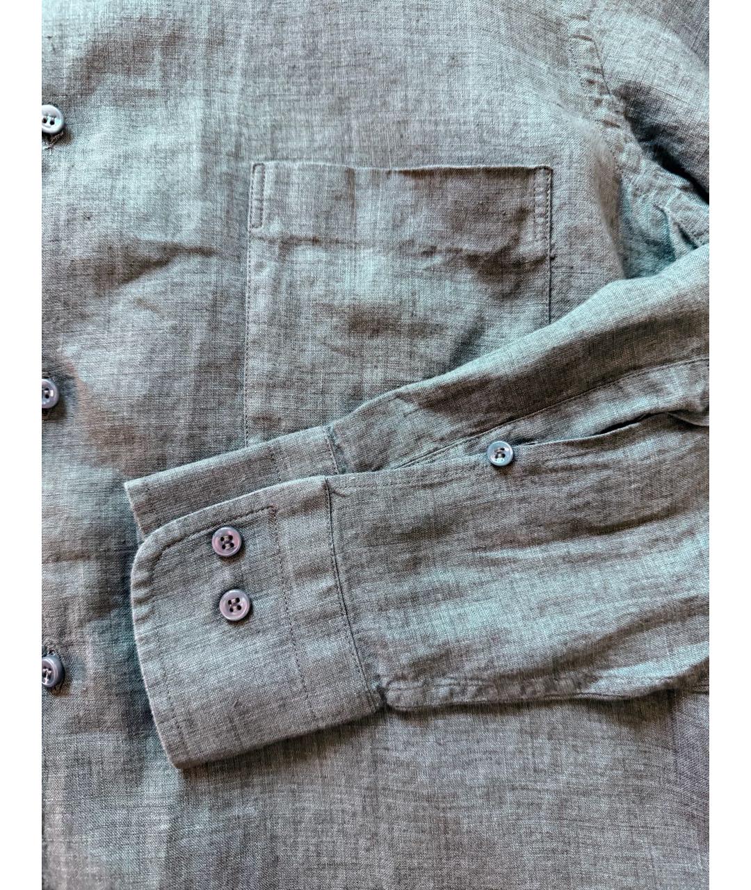 LORO PIANA Зеленая льняная кэжуал рубашка, фото 4