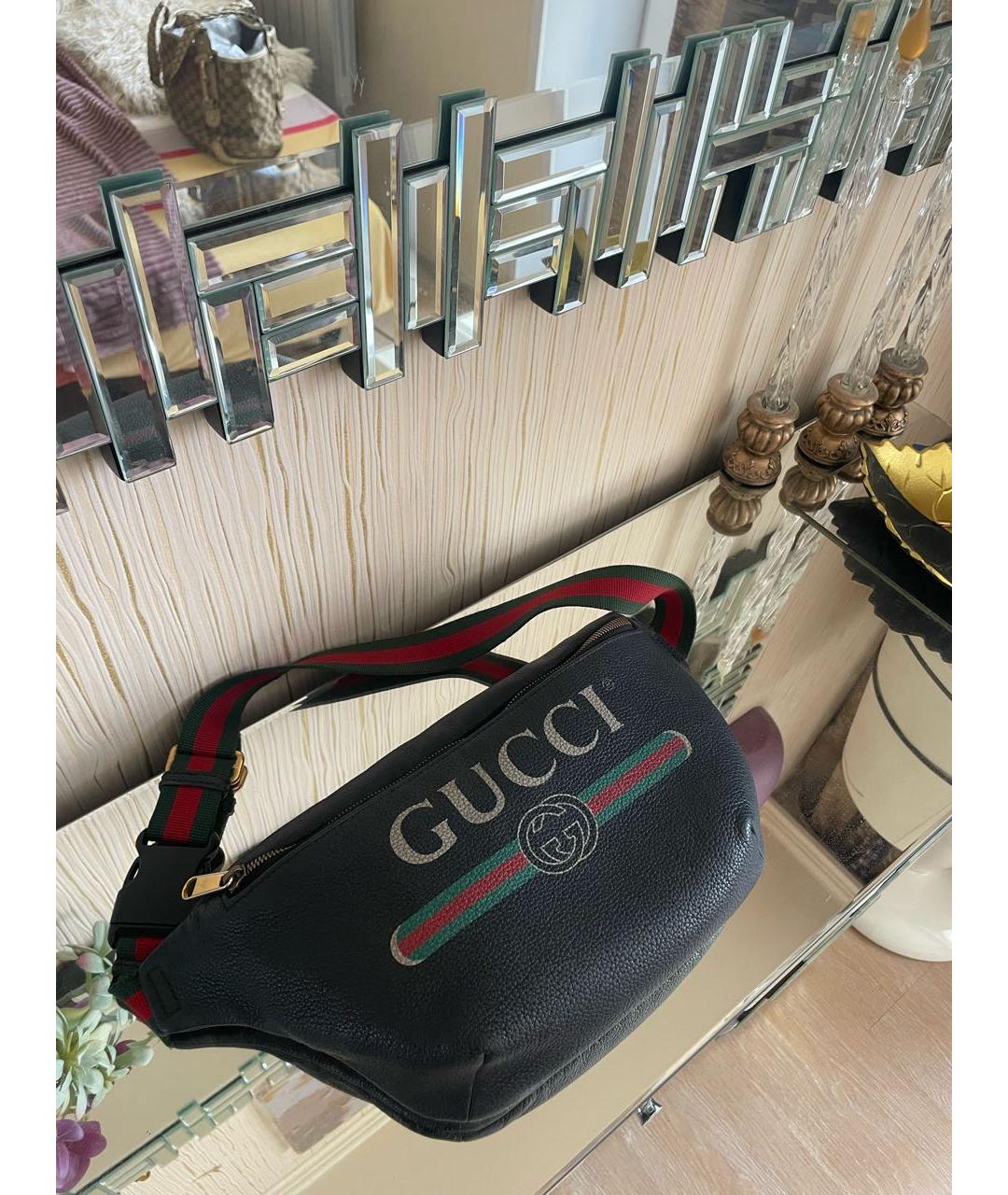GUCCI Черная кожаная поясная сумка, фото 2