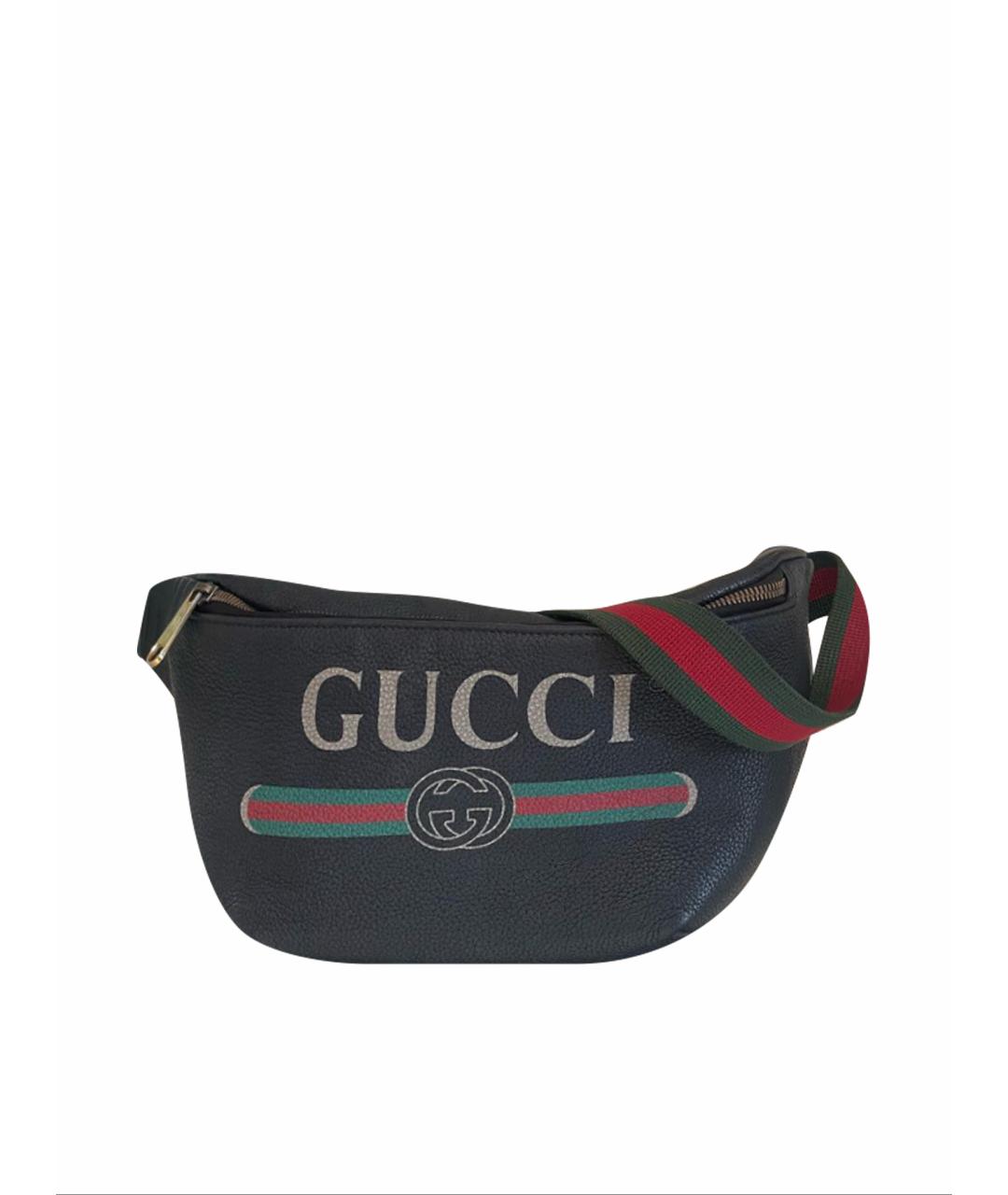 GUCCI Черная кожаная поясная сумка, фото 1