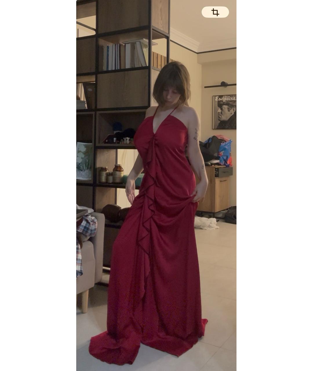 SAINT LAURENT Бордовое шелковое вечернее платье, фото 2