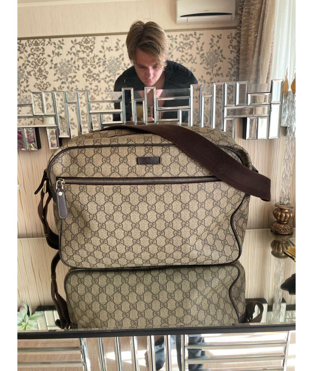 GUCCI Бежевая сумка через плечо из канвы, фото 9