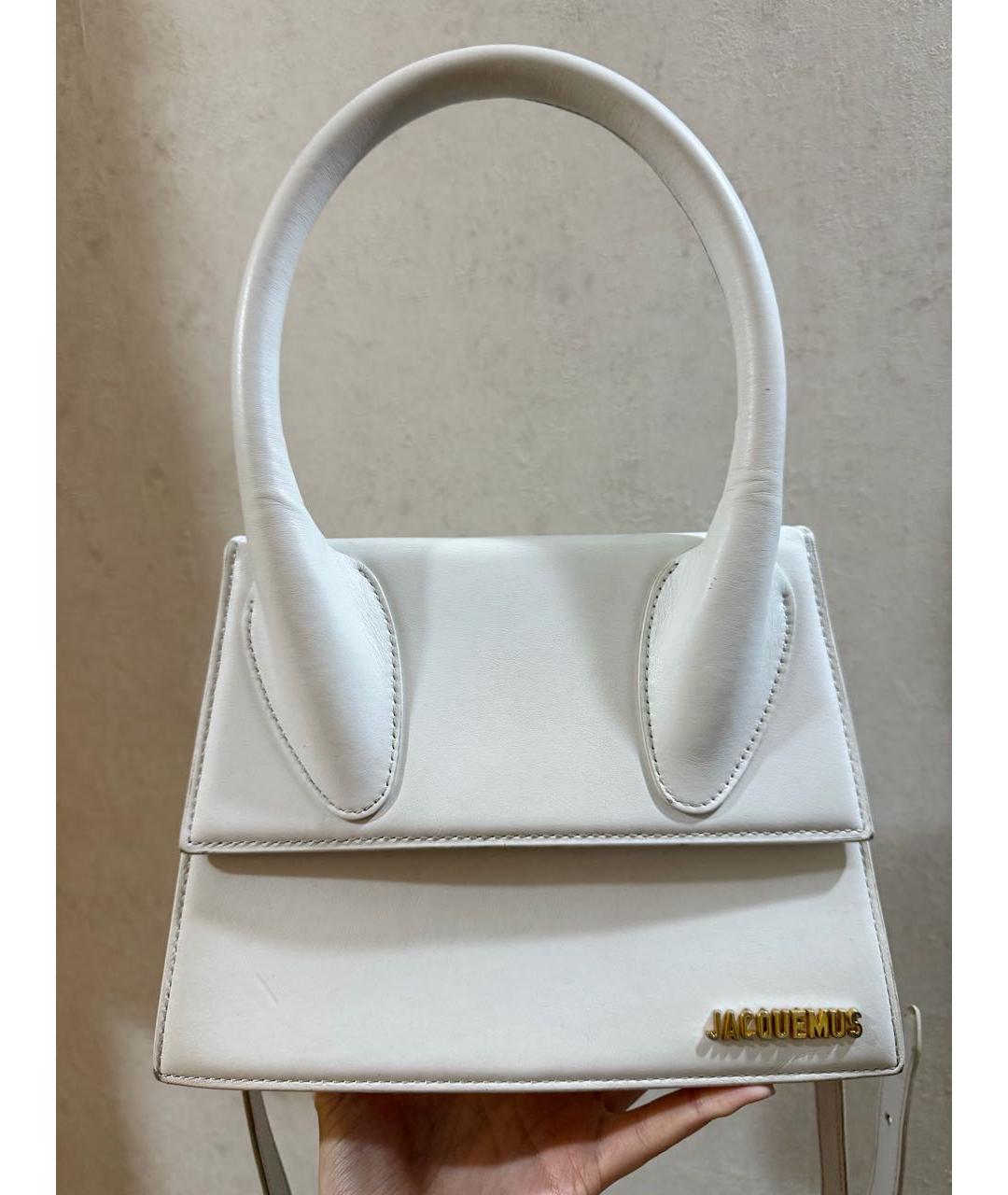JACQUEMUS Белая кожаная сумка с короткими ручками, фото 8