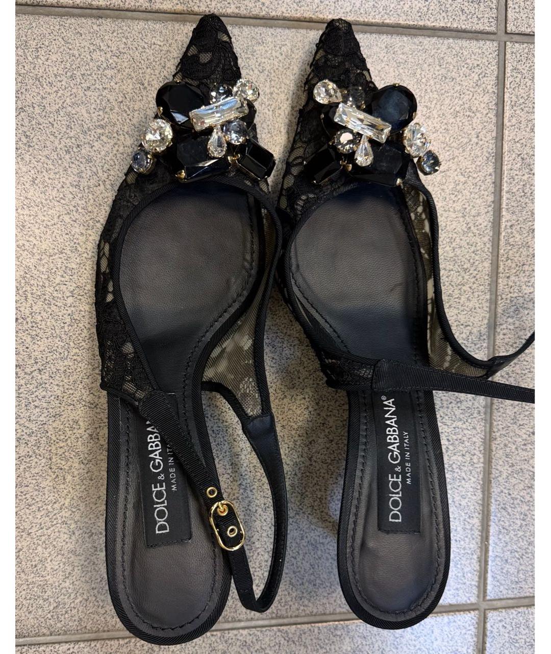 DOLCE&GABBANA Черные текстильные лодочки на низком каблуке, фото 3