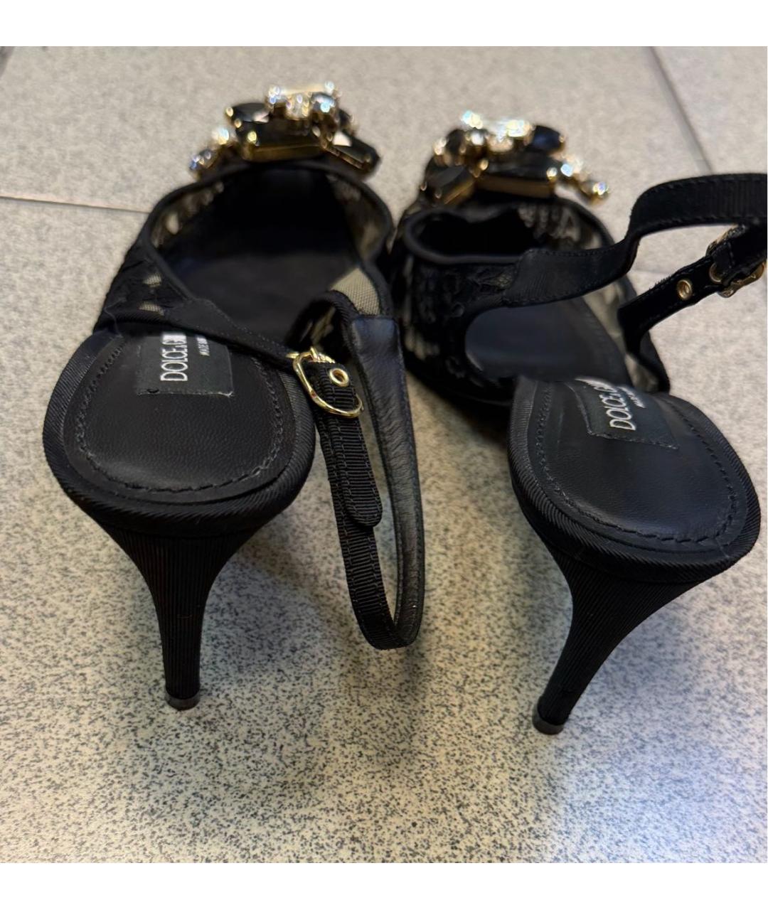 DOLCE&GABBANA Черные текстильные лодочки на низком каблуке, фото 4