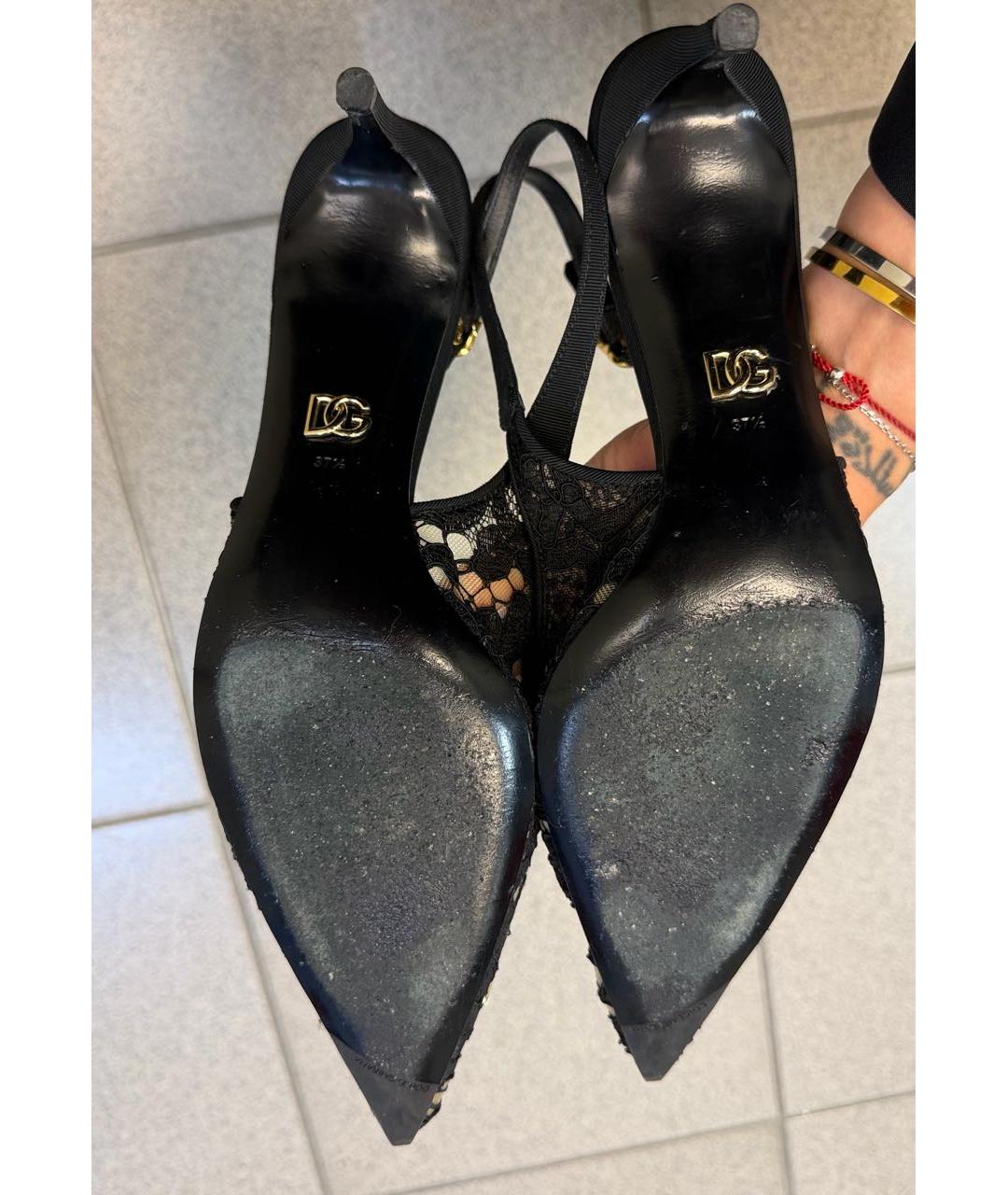 DOLCE&GABBANA Черные текстильные лодочки на низком каблуке, фото 5