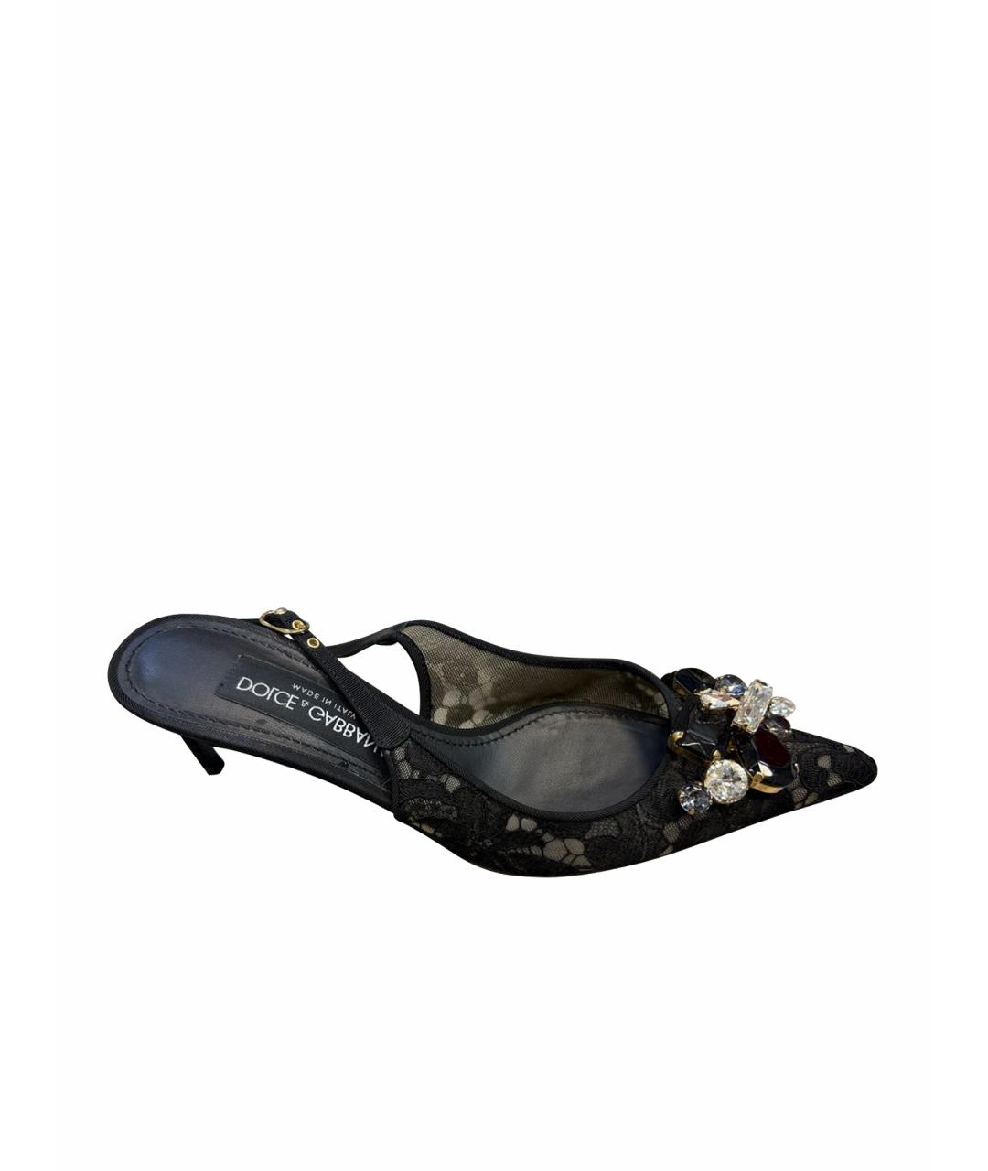 DOLCE&GABBANA Черные текстильные лодочки на низком каблуке, фото 1