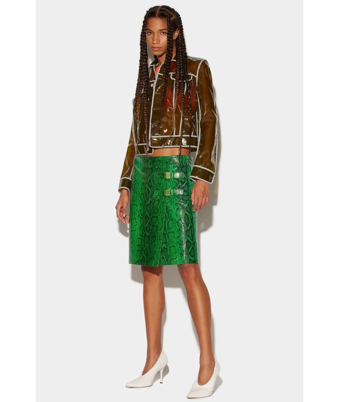 DSQUARED2 Зеленая кожаная юбка миди, фото 3