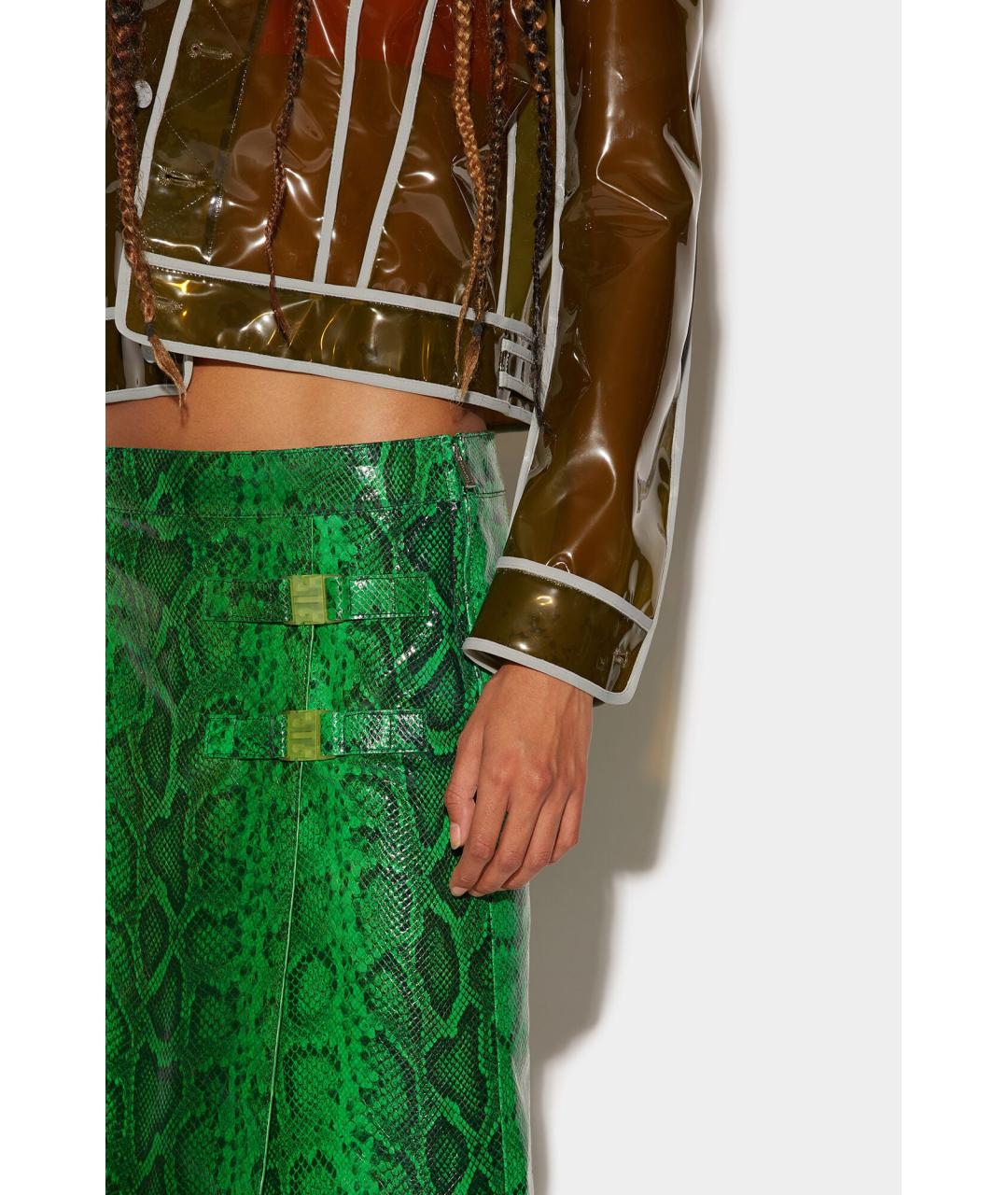 DSQUARED2 Зеленая кожаная юбка миди, фото 5