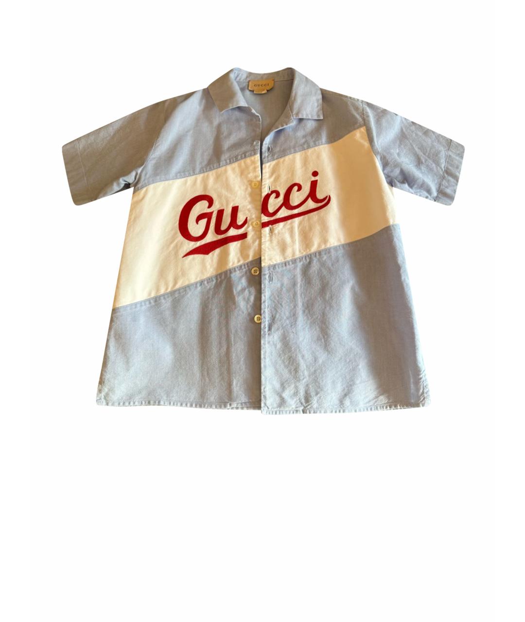 GUCCI Голубая хлопковая детская рубашка, фото 1