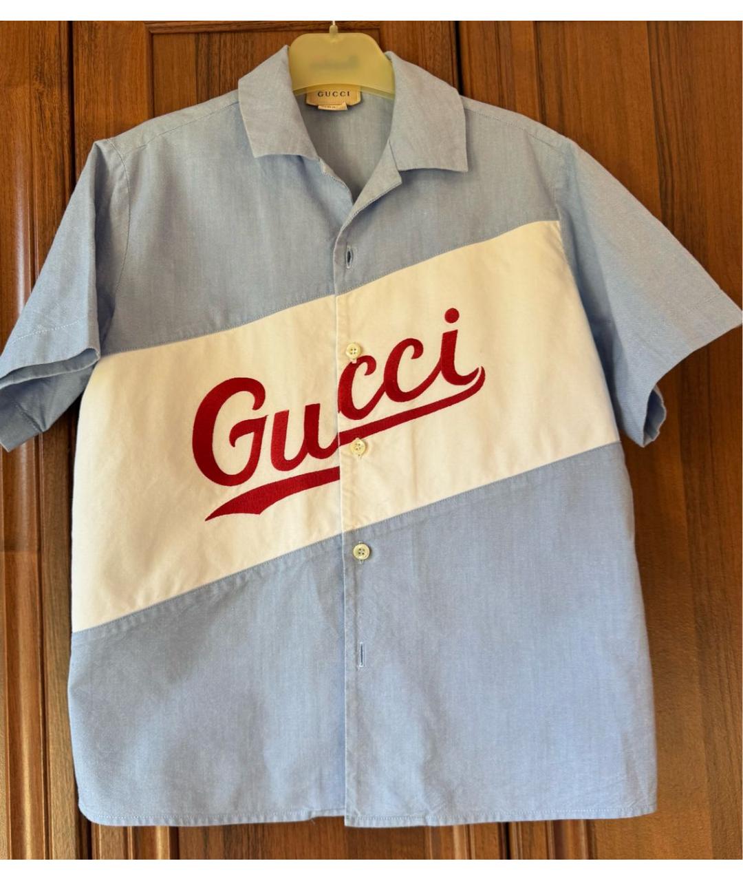 GUCCI Голубая хлопковая детская рубашка, фото 6