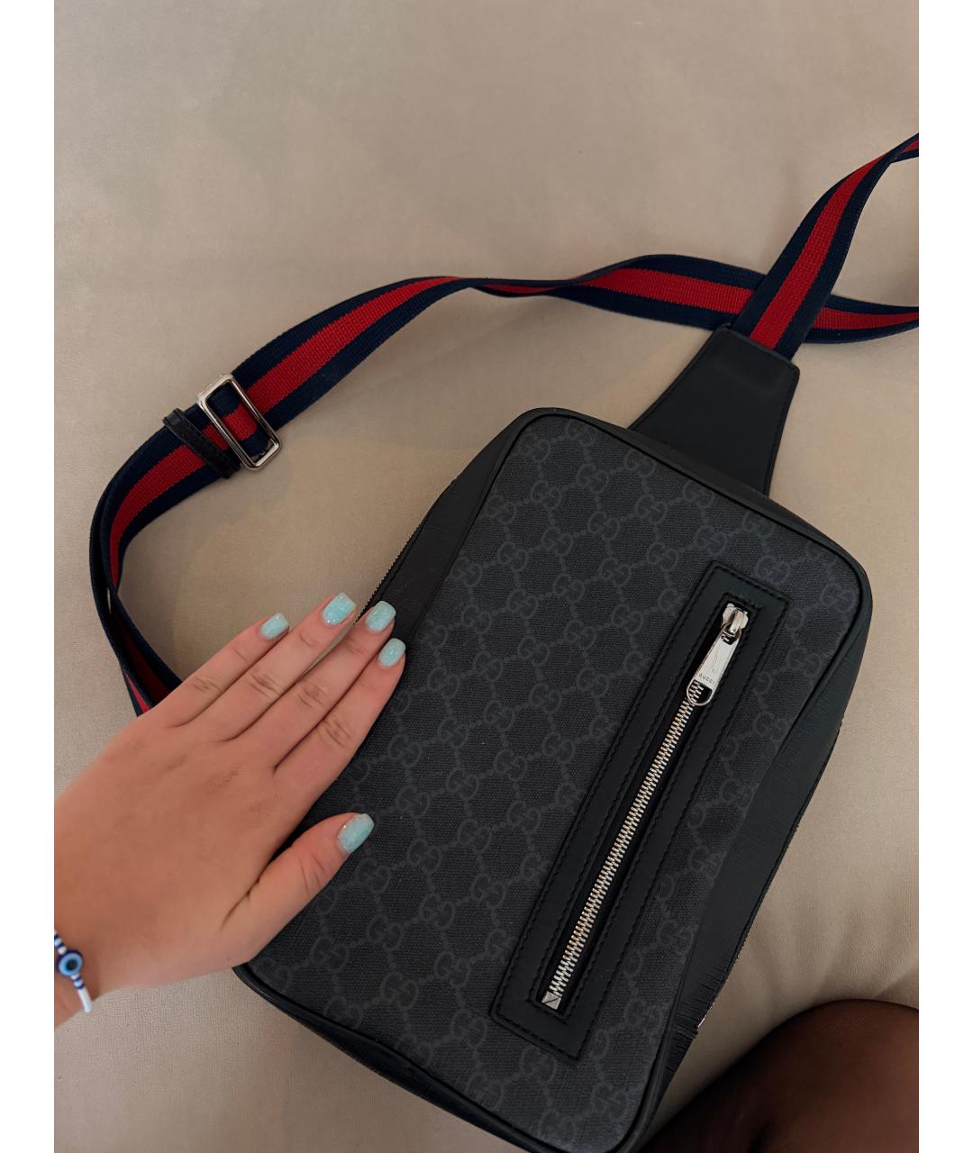 GUCCI Черная сумка на плечо из канвы, фото 7