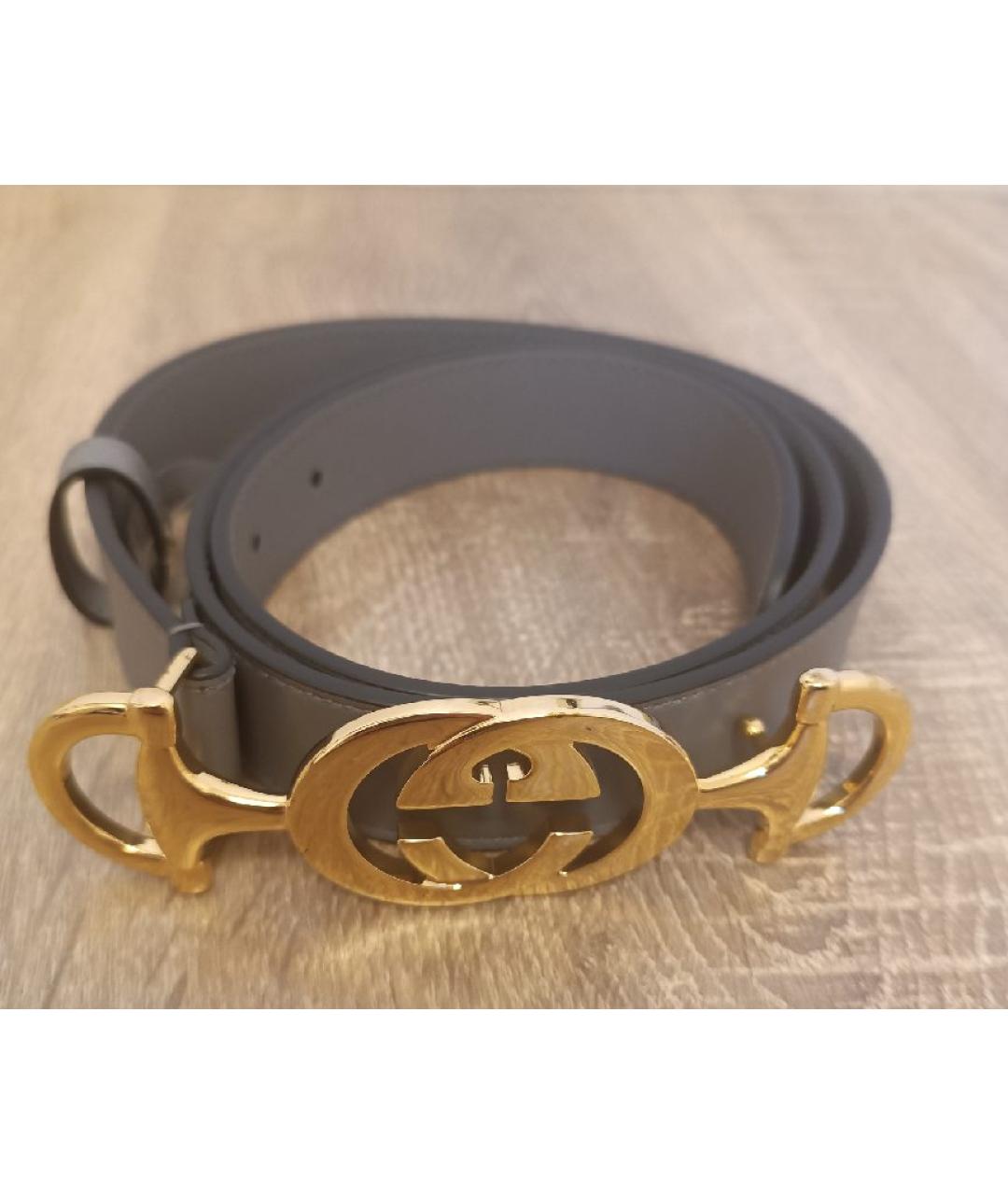 GUCCI Серый кожаный ремень, фото 4