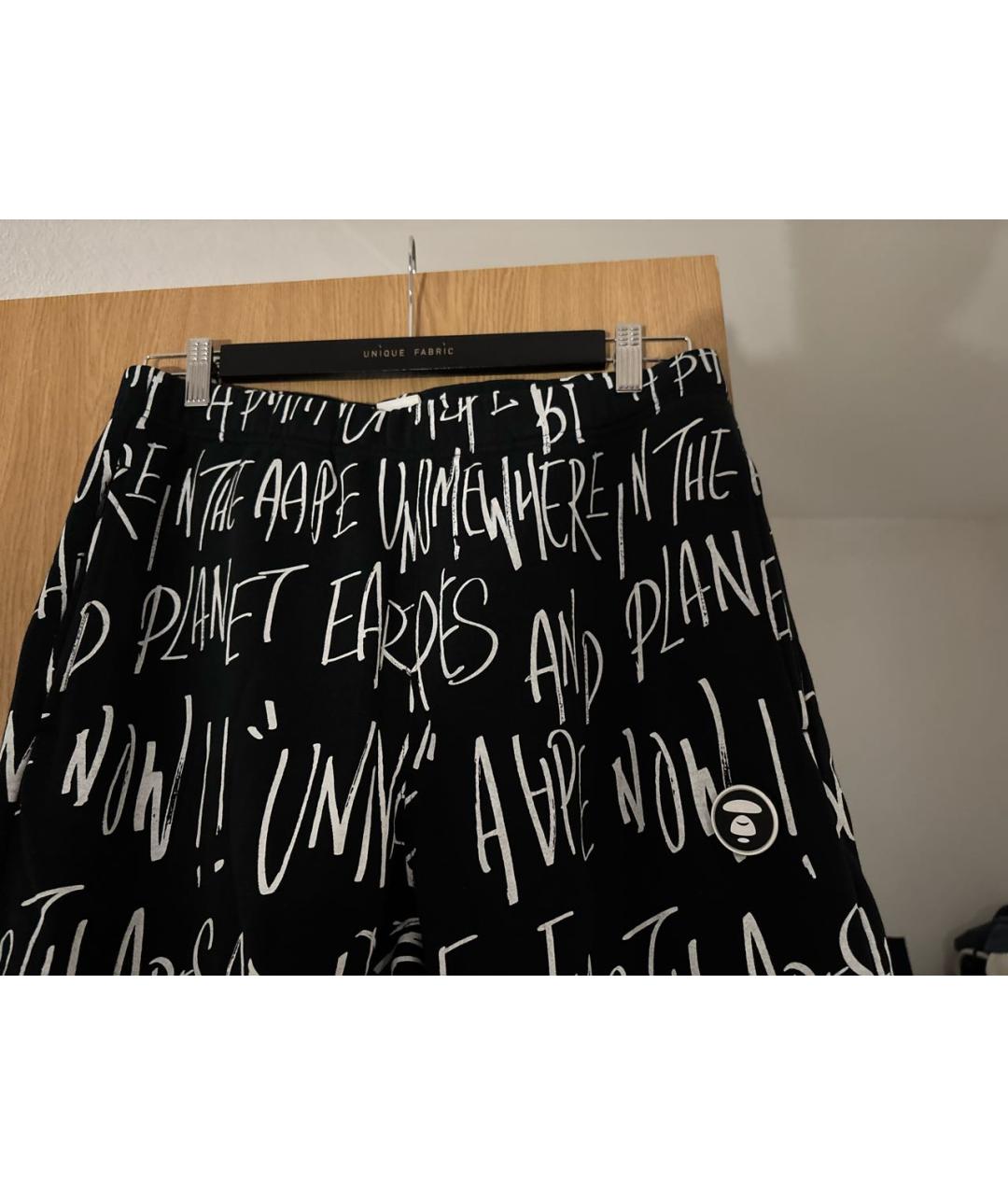 A BATHING APE Черные хлопковые повседневные брюки, фото 4