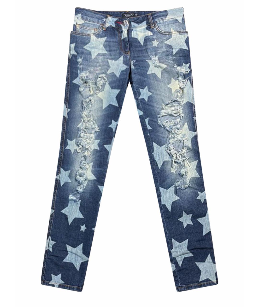 PHILIPP PLEIN Синие хлопко-эластановые джинсы слим, фото 1