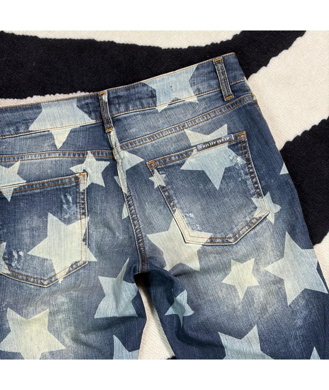PHILIPP PLEIN Синие хлопко-эластановые джинсы слим, фото 5