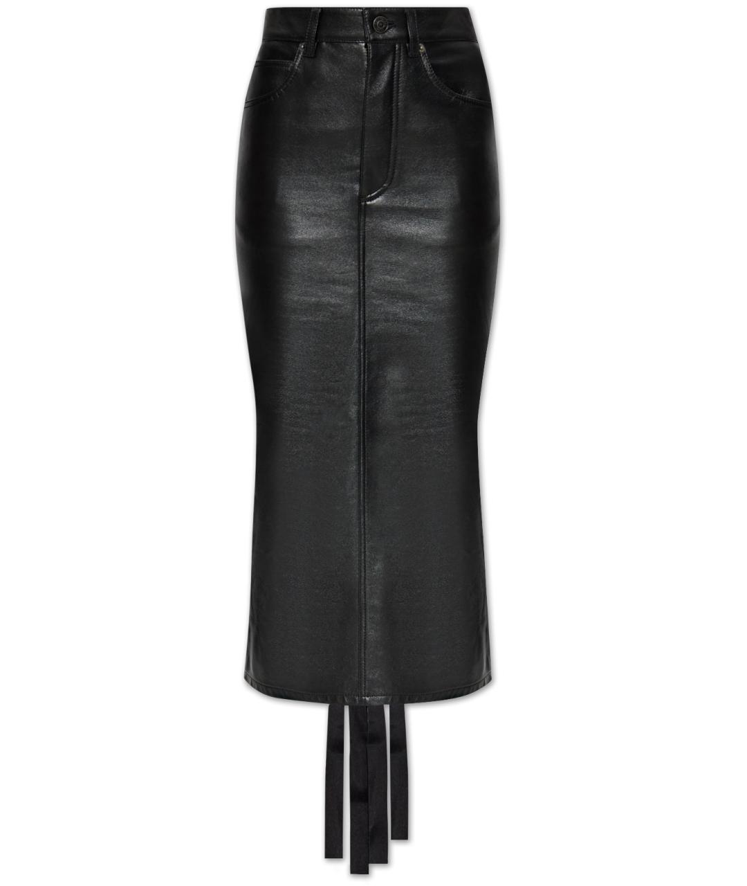 BALENCIAGA Черная кожаная юбка миди, фото 1