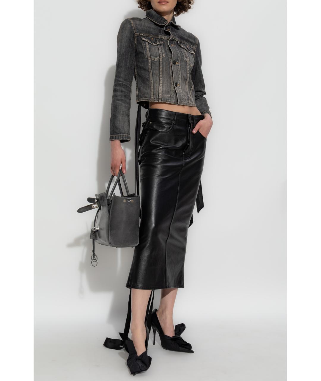 BALENCIAGA Черная кожаная юбка миди, фото 4