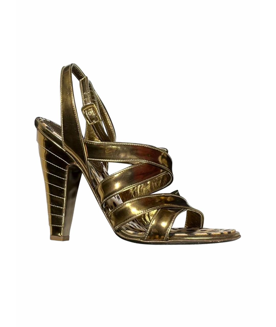 ROBERTO CAVALLI Золотые кожаные босоножки, фото 1