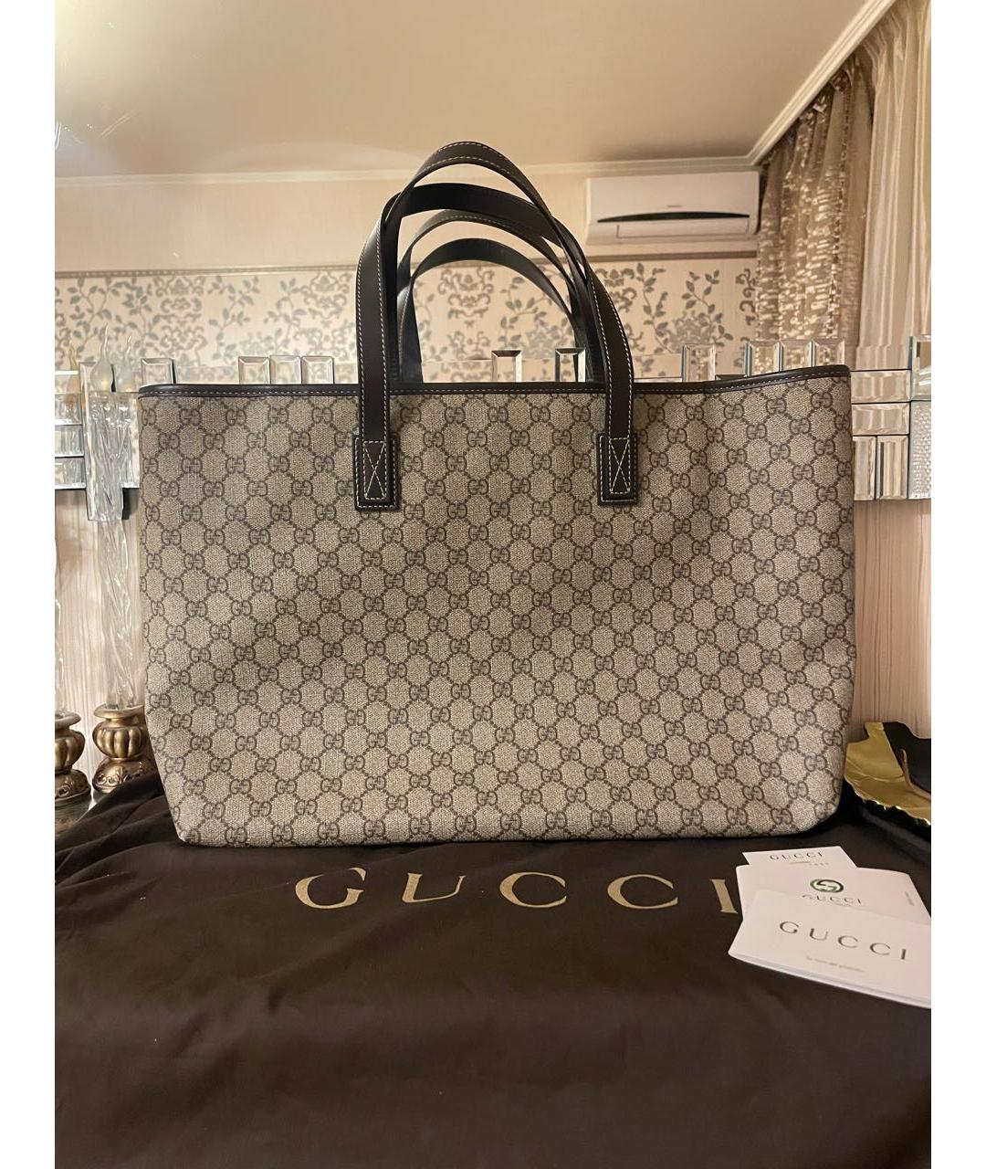 GUCCI Бежевая сумка тоут из канвы, фото 3