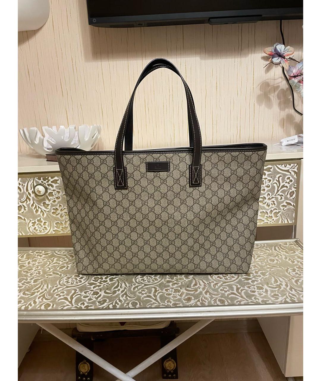 GUCCI Бежевая сумка тоут из канвы, фото 9