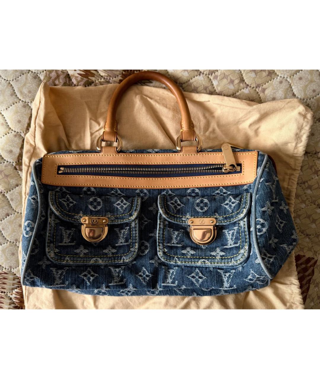 LOUIS VUITTON Синяя деним сумка с короткими ручками, фото 2