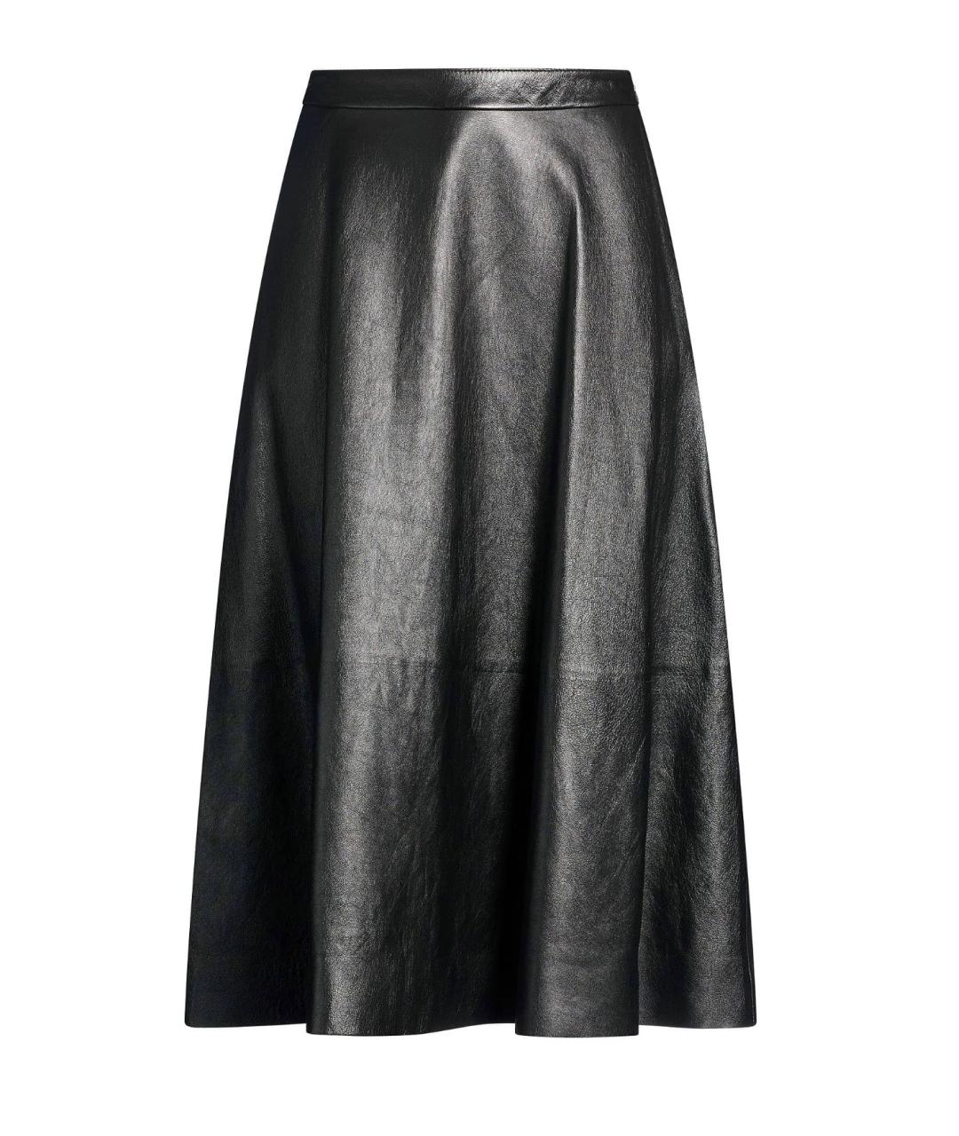 BALENCIAGA Черная кожаная юбка миди, фото 1