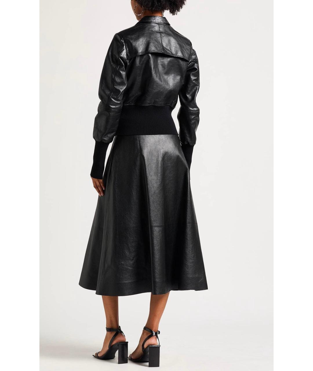 BALENCIAGA Черная кожаная юбка миди, фото 3