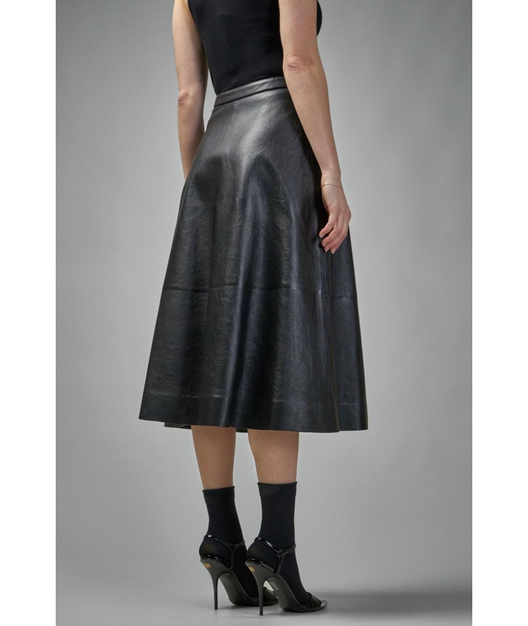 BALENCIAGA Черная кожаная юбка миди, фото 5