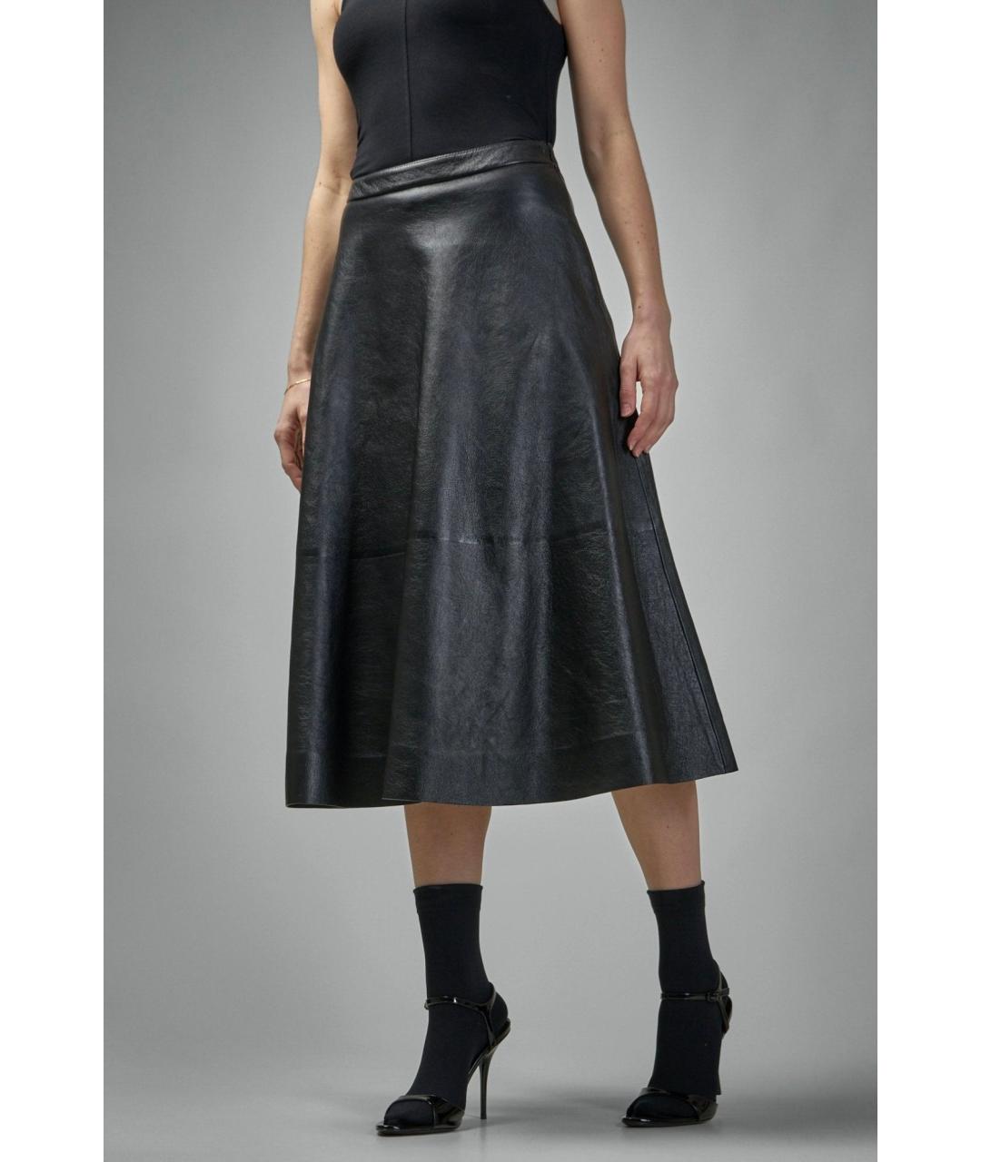 BALENCIAGA Черная кожаная юбка миди, фото 4