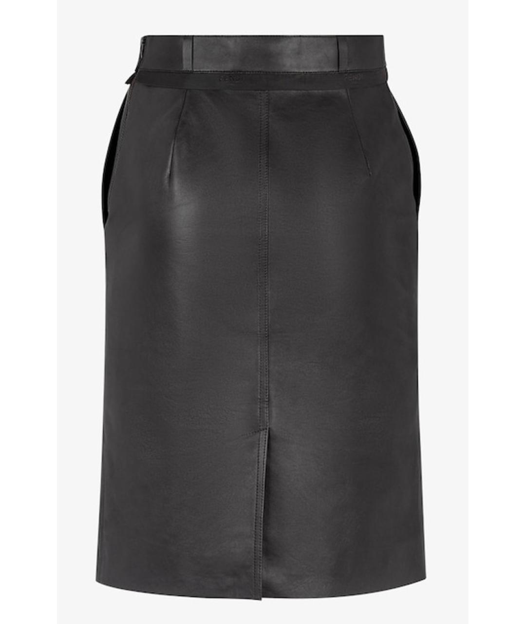 FENDI Черная кожаная юбка миди, фото 6