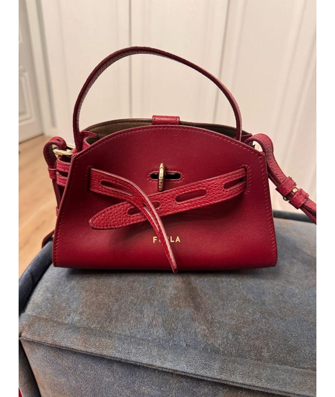 FURLA Бордовая кожаная сумка с короткими ручками, фото 5