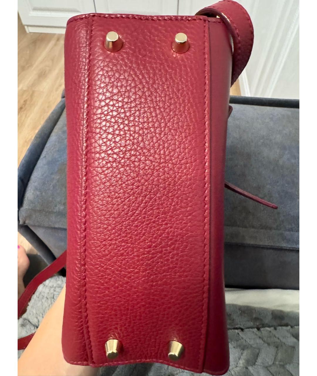 FURLA Бордовая кожаная сумка с короткими ручками, фото 4