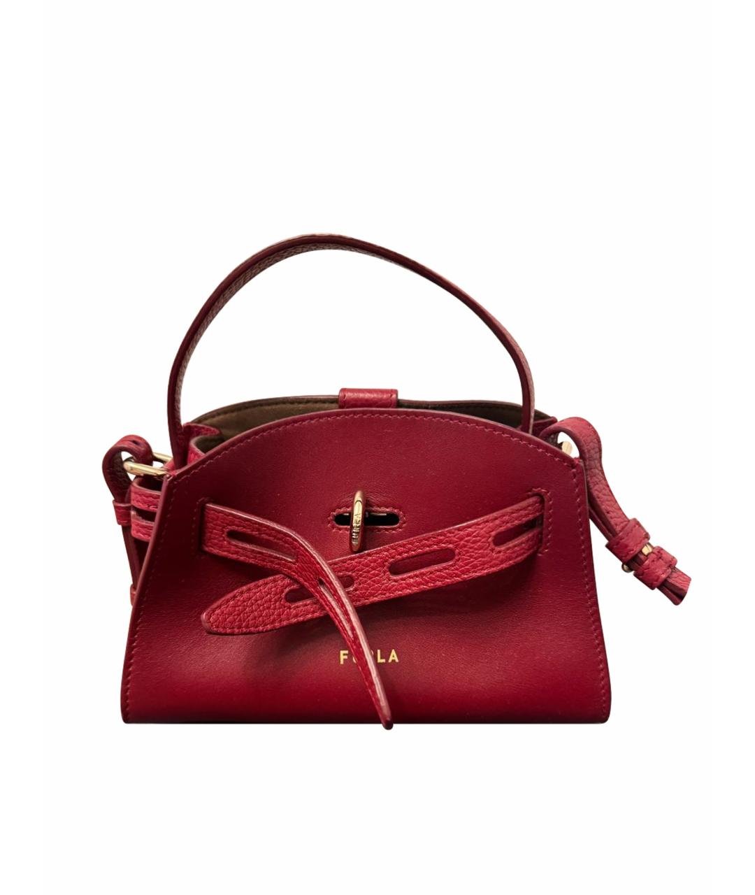 FURLA Бордовая кожаная сумка с короткими ручками, фото 1